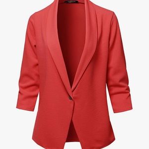 Loose Fit Open Front Work Office Blazer Jacket with One Button and Plus Size